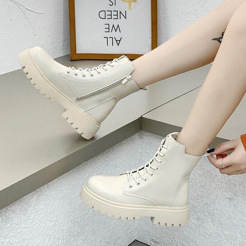New Black Platform Combat Ankle Boots For Women Lace Up Buckle Strap Woman Shoes Winter Biker Boots Boots For Women