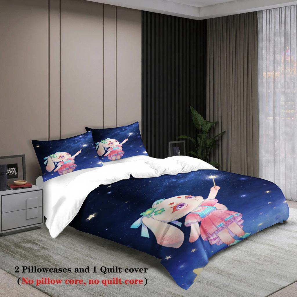 Softville Cozy Town 3PCS Bedding Sets Lop Rabbit Waving A Magic Wand Print Duvet Cover No Filling Cartoon Style Queen King Size