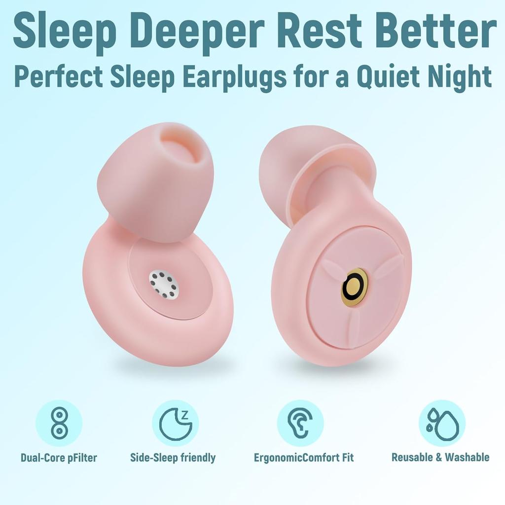 Ear Plugs for Sleeping Noise Cancelling, Dual-Core Filter, Reusable Hearing Protection – Up To 48dB Noise Reduction, Flexible Silicone – Ideal