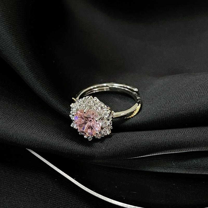 Color Series Yellow Diamond Pink Diamond Red Diamond Open Ring Light Luxury French Premium Sense Micro-Inlaid Diamond Zircon Ring Women
