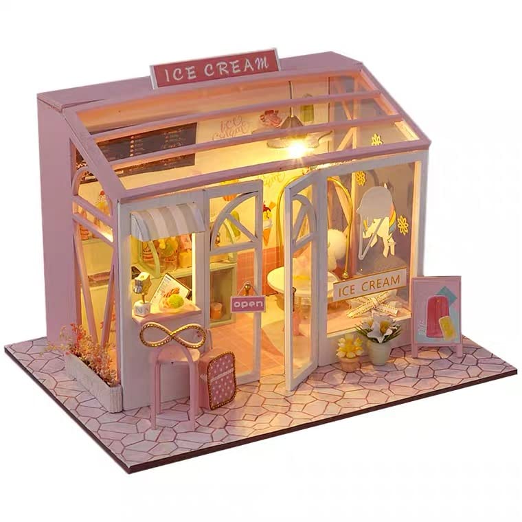 Miniature Dollhouse DIY Kit Set with LED Lights (Ice Cream Shop)
