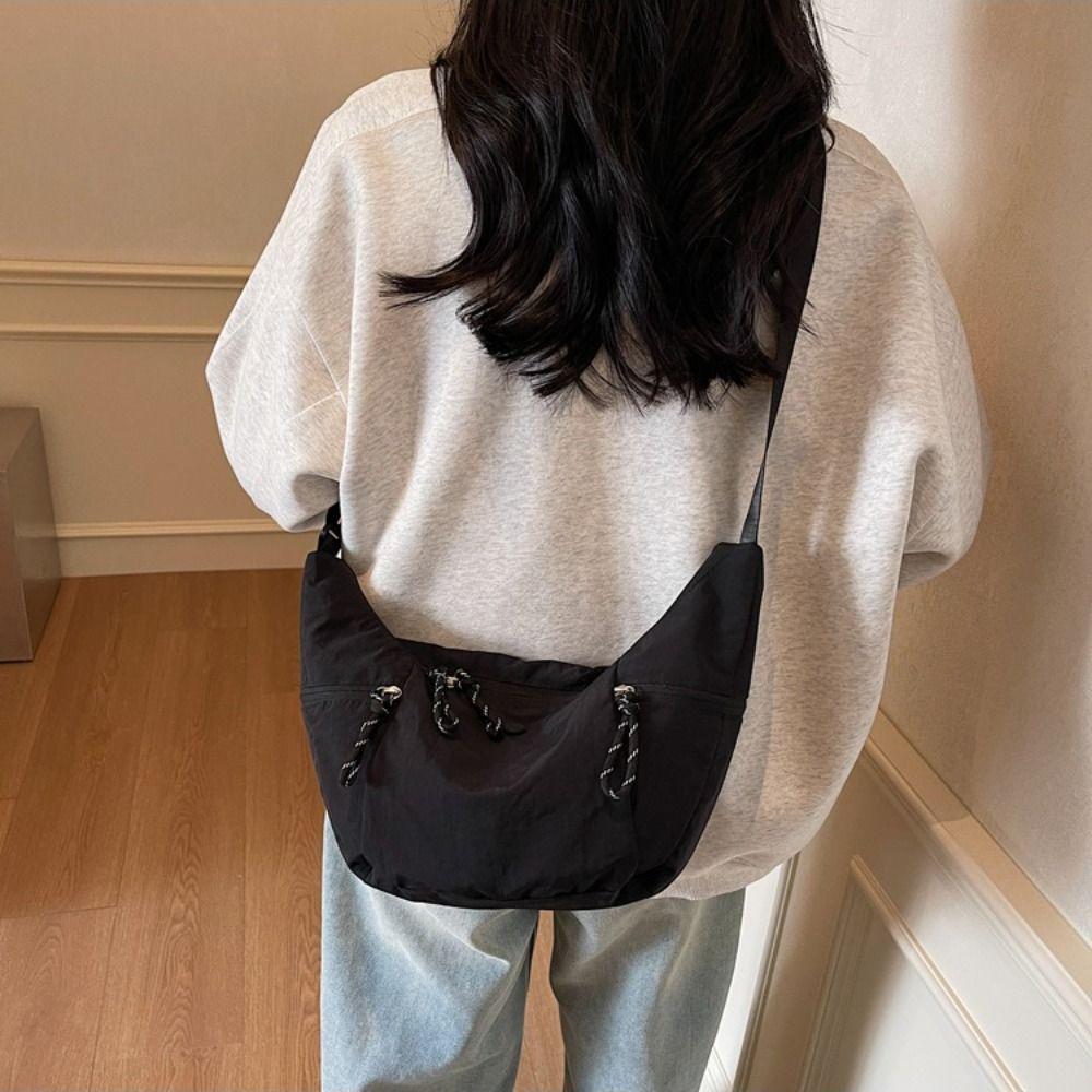 Solid Color Nylon Dumpling Bag Large Capacity Sports Shoulder Bag Casual Crossbody Bag  Students