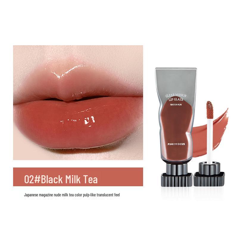 PinkyFocus Dark Mirror Long-Lasting Lip Glaze - Transparent, Non-Fading, Water-Light Finish for Women