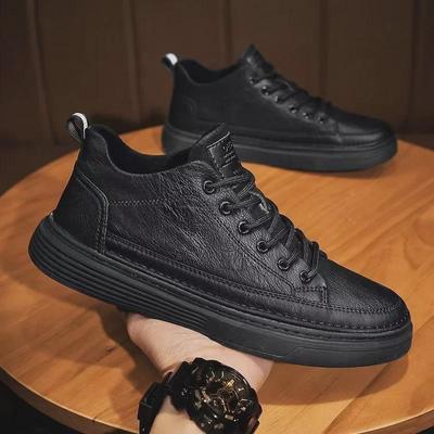 Men's Spring Waterproof Non-Slip Casual Black Leather Shoes