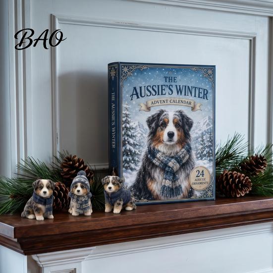 Niedliche Acryl-Anhänger Aussie Hund Adventskalender, 24-Tage Winter-Countdown-Set mit Australischen Kinder-Weihnachtsgeschenk Schäferhund-Anhängern, 2D Hängend