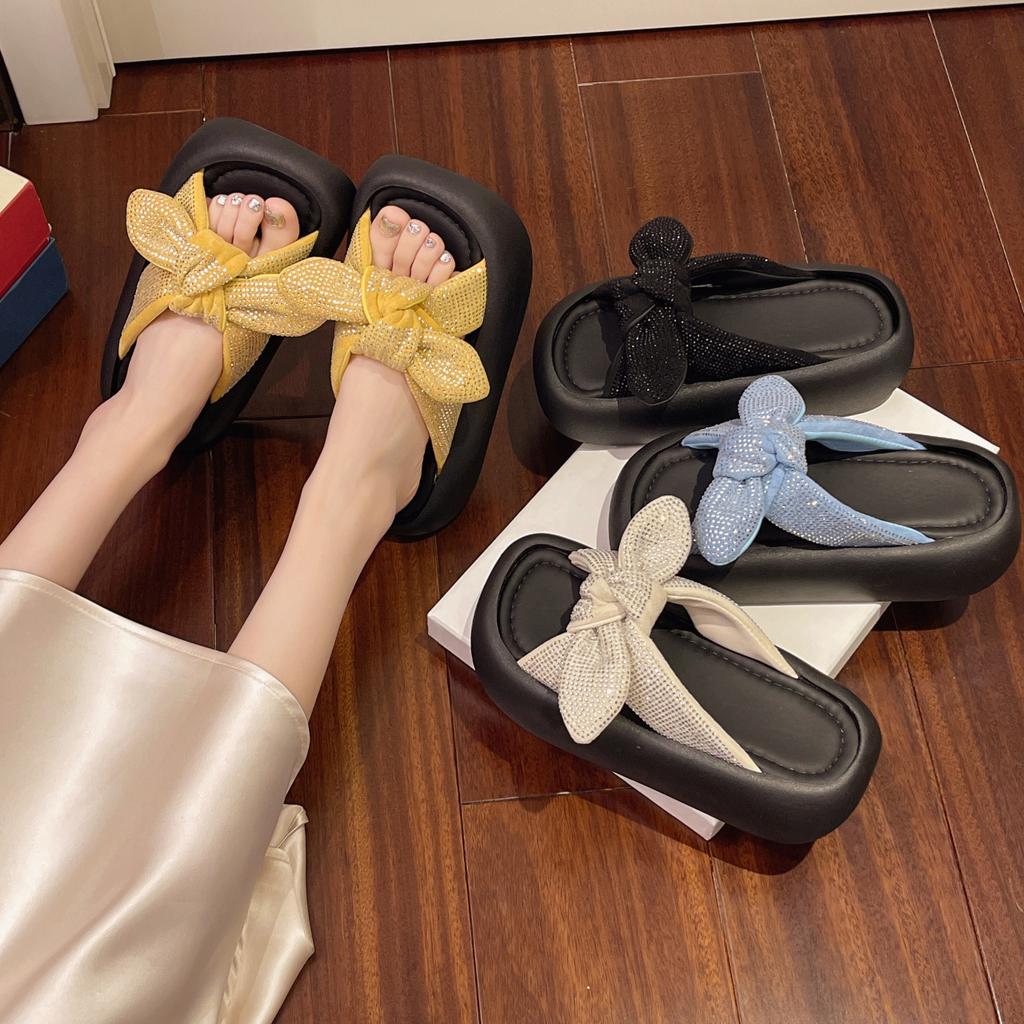 Bow Thick-soled Women's Outer Wear Korean Version Slippers 2025 Summer New Fashion Fairy Style Versatile Outer Wear Sandals Tide