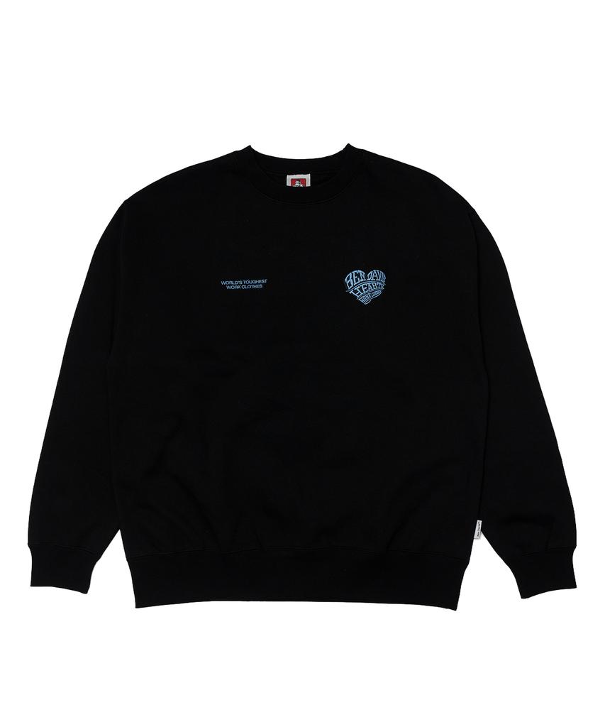 BEN DAVIS Heart Embroidered Crewneck Sweatshirt Black