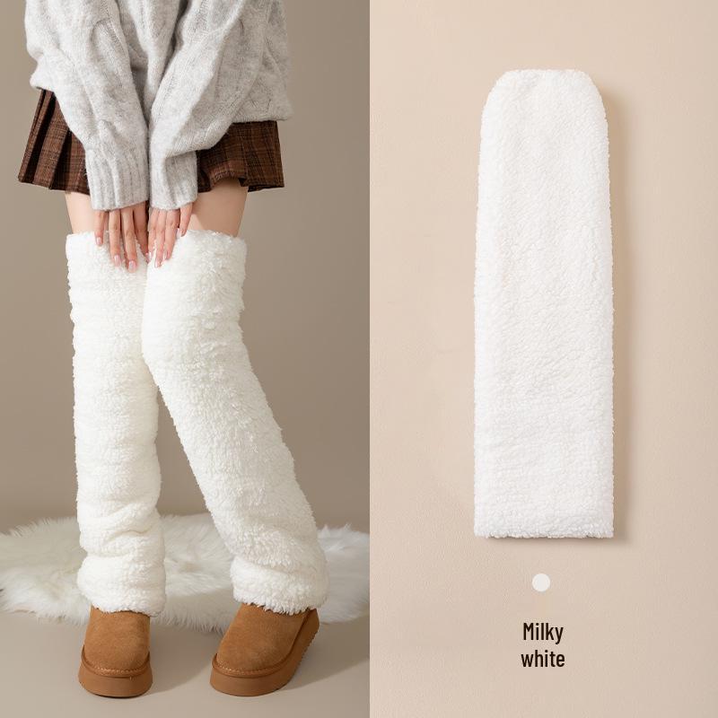 Women's Coral Fleece Over-the-Knee Socks - Warm Velvet-Enhanced Knee Pads & Leg Warmers for Autumn/Winter.