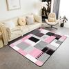 Modern Abstract Curve Print Area Rug, Black Pink & White Design Non-Slip Floor Mat for Living Room Bedroom Home Decor Carpet