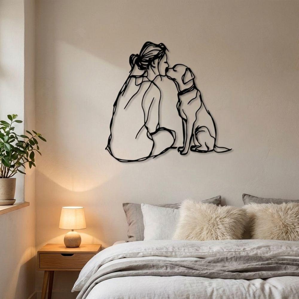 Minimalist Woman And Dog Wall Decor 2D Flat Line Art Metal Decor Modern Wall Decor Modern Home