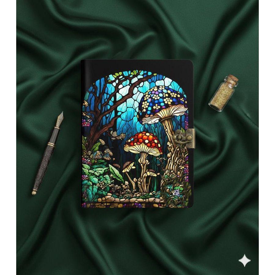 

Mushroom Moon Grimoire • Gothic Leather Book of Shadows • Handmade Deckle Edge Witchcraft Spellbook • Vintage Forest Journal Gift” 7 x 5 inch / 100 Page