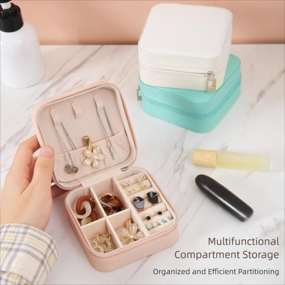 PU Leather Mini Jewelry Storage Zipper Closure Travel Jewelry Box Ring Organizer  Display Box
