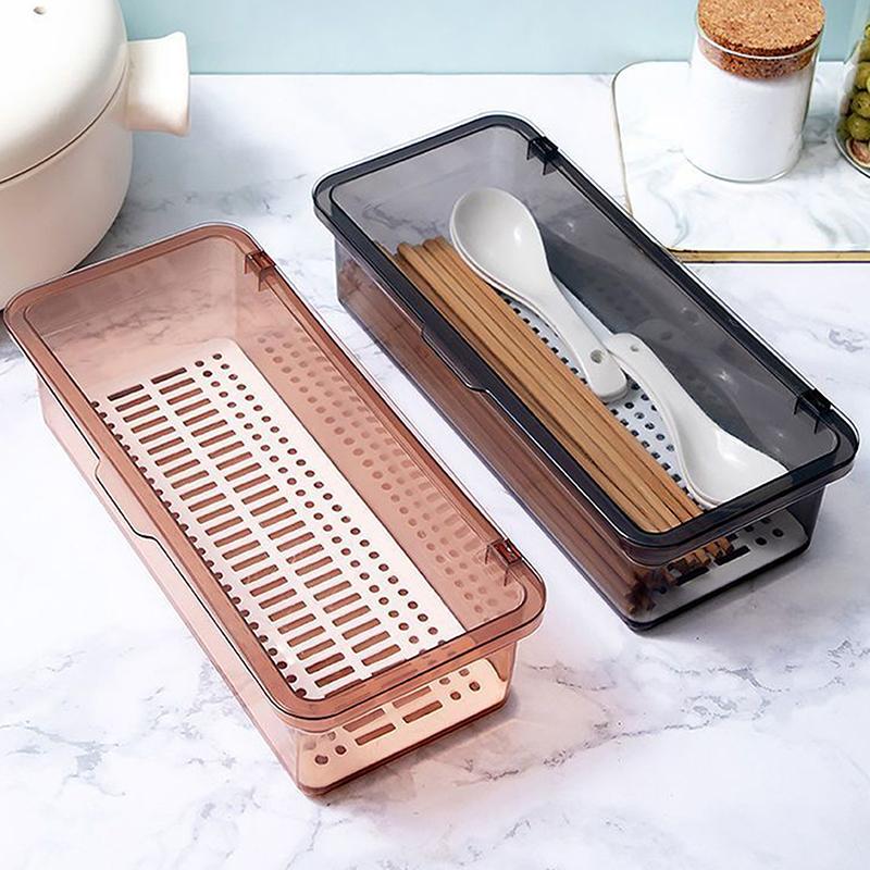 Porte-baguettes ménager avec couvercle, étanche à la poussière et égouttant, cage à baguettes, boîte de rangement pour vaisselle de cuisine