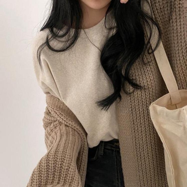 Women Knitted Cardigan Jacket V Neck Open Front Long Sleeve Solid Color Knit Sweater Coat Daily Wear