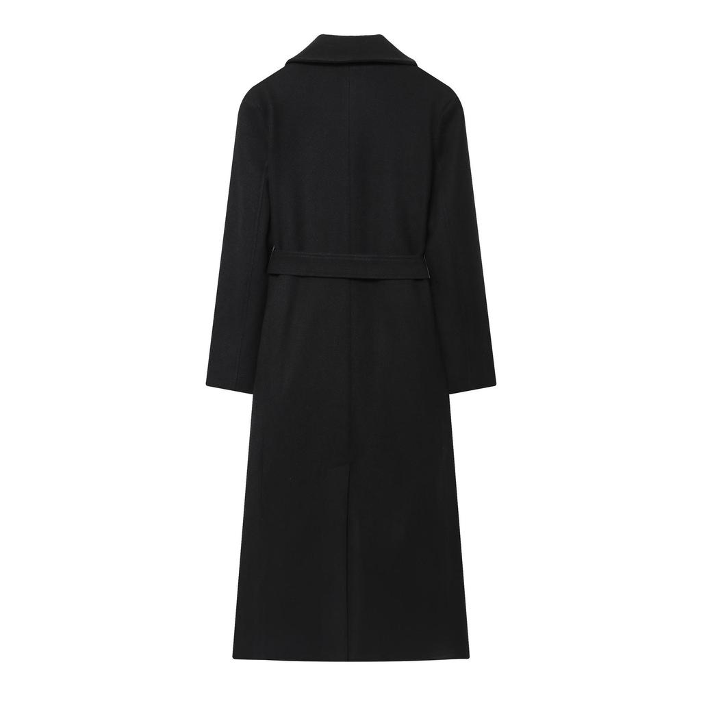 2025 Fall/Winter Women's Elegant Waist-Cinching Wool Blend Coat with Padded Shoulders