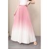 Qooth Elegant Women A Line Gradient color Pleated Skirt Wide Hem Mid Length Elastic Waist Slim Skirt QT2643