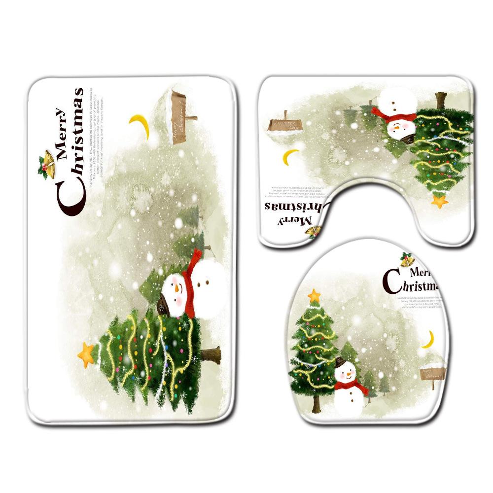 Christmas Toilet Three-Piece Floor Mat Bathroom Three-Piece Carpet Doormat