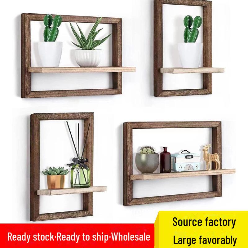Square Wooden Wall-Mounted Shelf for Living Room Decor