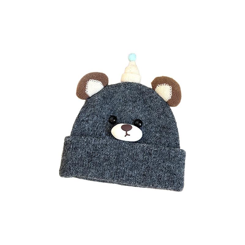 Autumn and Winter Children's Hats Cute Bear Wool Knitted Hat Double Layer Warm and Cold-proof Ear Protection Hat Pullover Woolen Hat