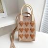 Korean Fashion Heart Knitted Mini Square Handbag For Women Small Mobile Phone Shoulder Bags Girls Cute Outdoor Crossbody Bags