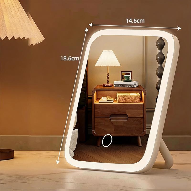 3 Colors Light Led Makeup Mirror Touch Screen Desktop Mirrors for Fill Light Portable 4K HD Bedroom Cosmetic Mirror USB Charging