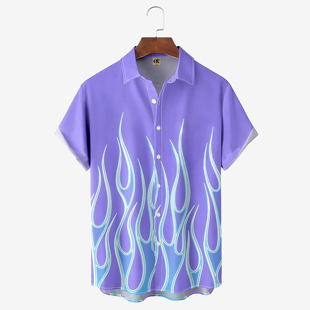 Flame Men'S Shirts 3d Print Summer Fashion Red Flame Shirt Man Short Sleeved Oversized Shirt For Men