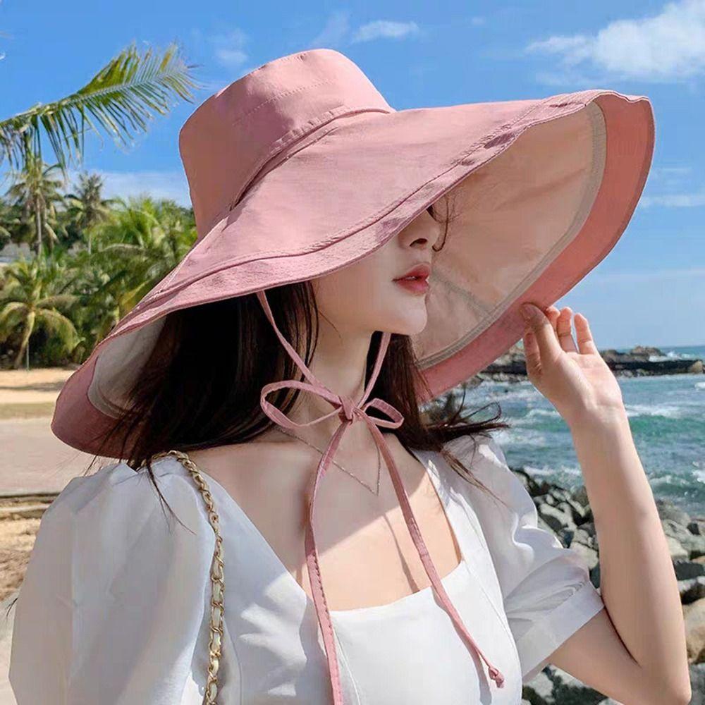 Foldable Fisherman Hat Double-Sided Bucket Hat Casual Women's Beach Hat  Outdoor