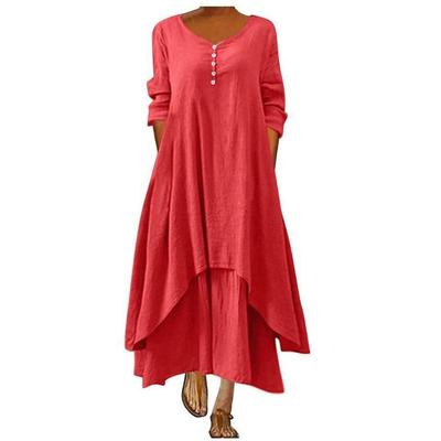 Women Casual Boho Long Sleeve Loose Irregular Long Dress