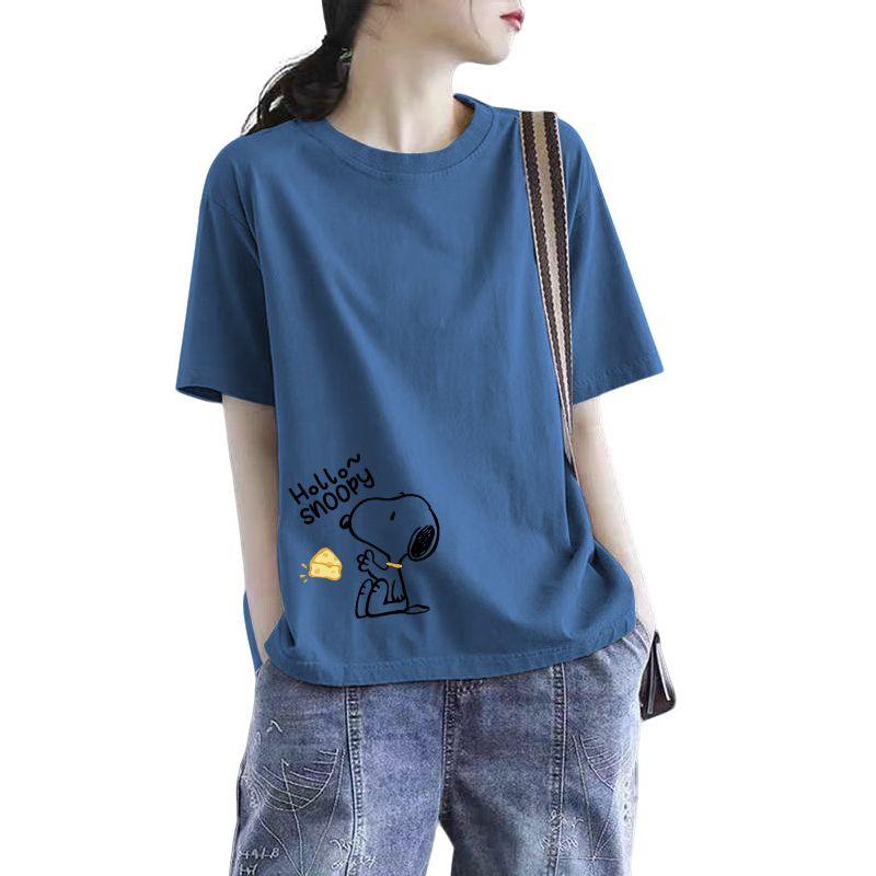 Brand Discount Store Genuine Goods Women Clothes Pure Cotton Short Sleeve Top Plus Size Loose Casual Print Summer T-shirt Tide