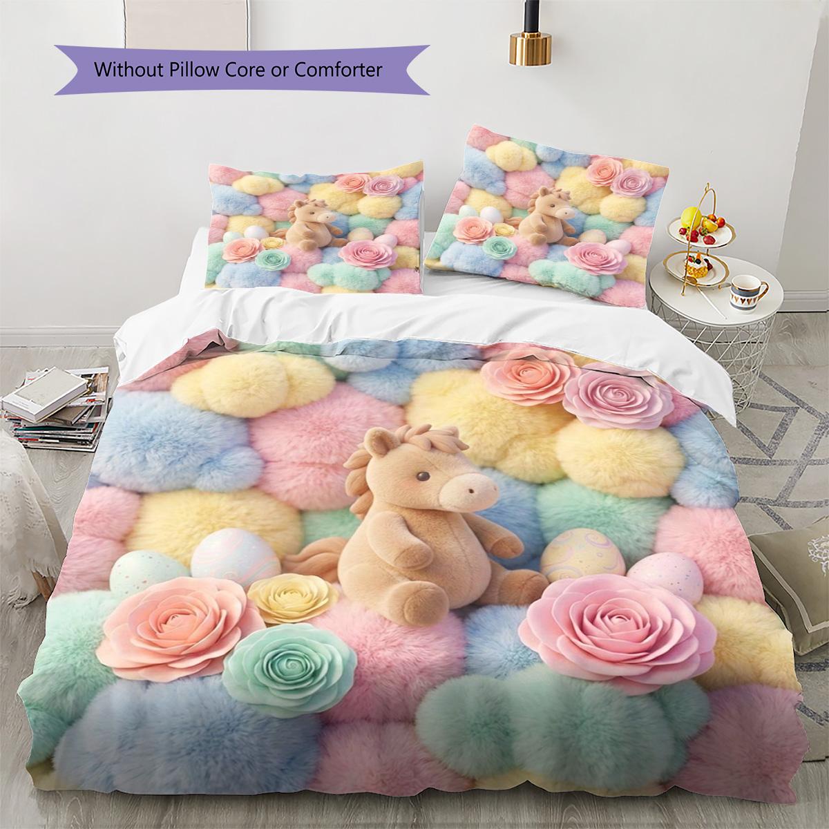 

Pony Brown Pattern Bedding Quilt Set Quilt Cover Pillowcase Home Decoration Birthday Gift (1 * duvet cover + 2 * pillowcase, without core) 135x200cm