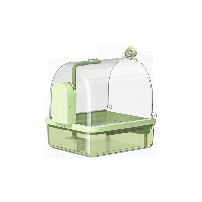 Koupel pro papouška Pivoňka z černého Fénixe: Elegantní ptačí klec a venkovní vana.