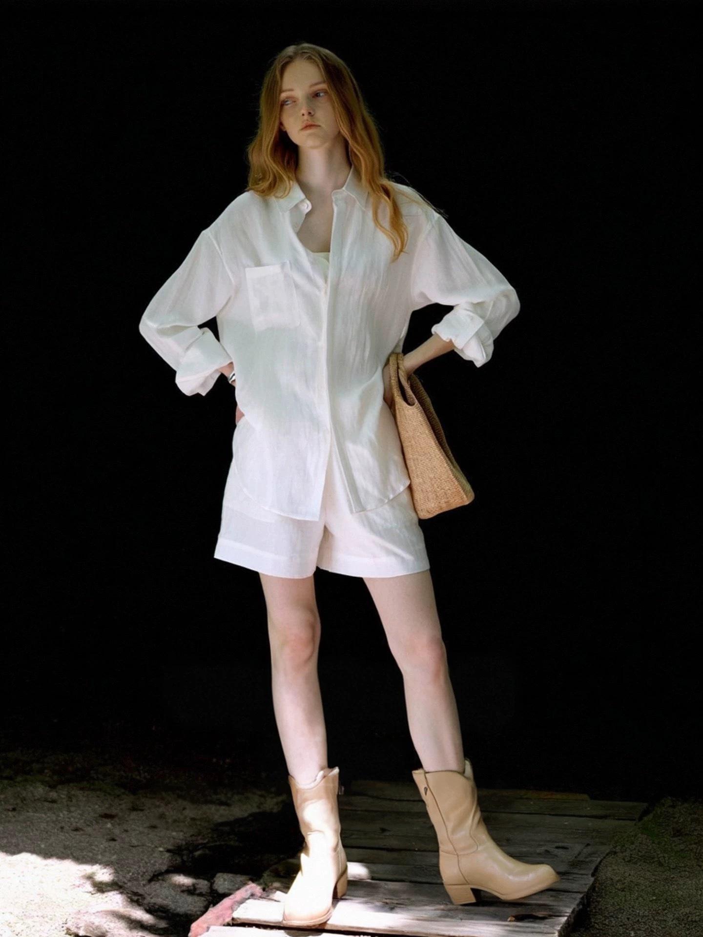 Women s Spring/Summer Relaxed Cotton-Linen Shirt & Shorts Set with Sun Protection S