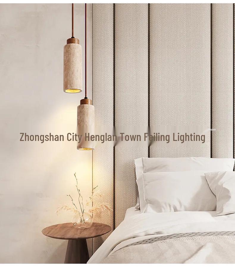 Nordic Wabi-Sabi Yellow Cave Stone Pendant for Restaurant or Bedroom Lighting