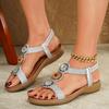 Sandali da Spiaggia Comodi con Suola Spessa, Decorati con Strass, Stile Bohemien, con Cinturino Elastico Posteriore, Slip-On, Calzature Estive per Donna