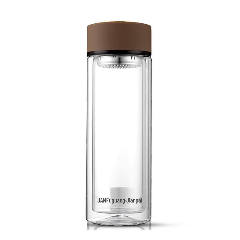 FUGUANG Double-Layer Glass Water Bottle with Filter, 420ml