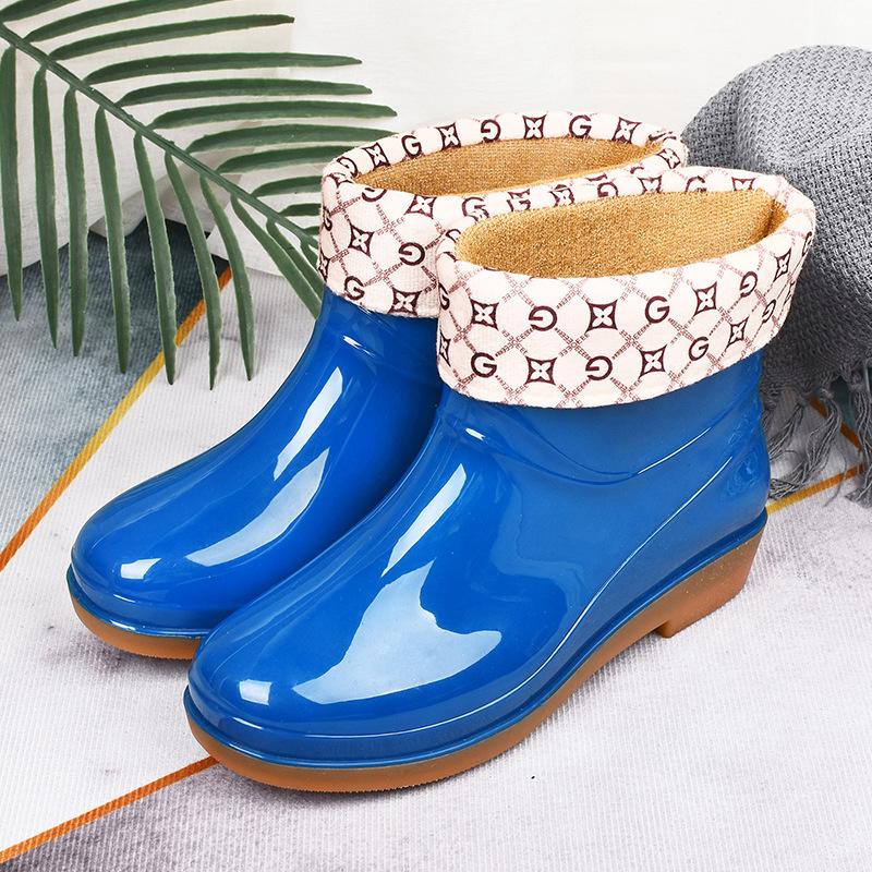 Rain boots women's low tube non-slip fashion kitchen women's rain shoes short tube fashion water shoes beef tendon sole adult water shoes