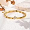 Zirconia Heart Bracelet for Women, Beaded Strand Link Bangle Gold Plated, Stainless Steel Adjustable Bracelets