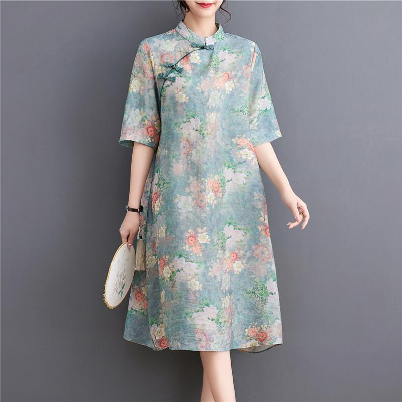 

DIMANAF 2023 Летнее платье-футболка больших размеров Женское хлопковое свободное платье с цветочным принтом Повседневные женские пляжные платья Жидкостные системы Винтажное элегантное платье