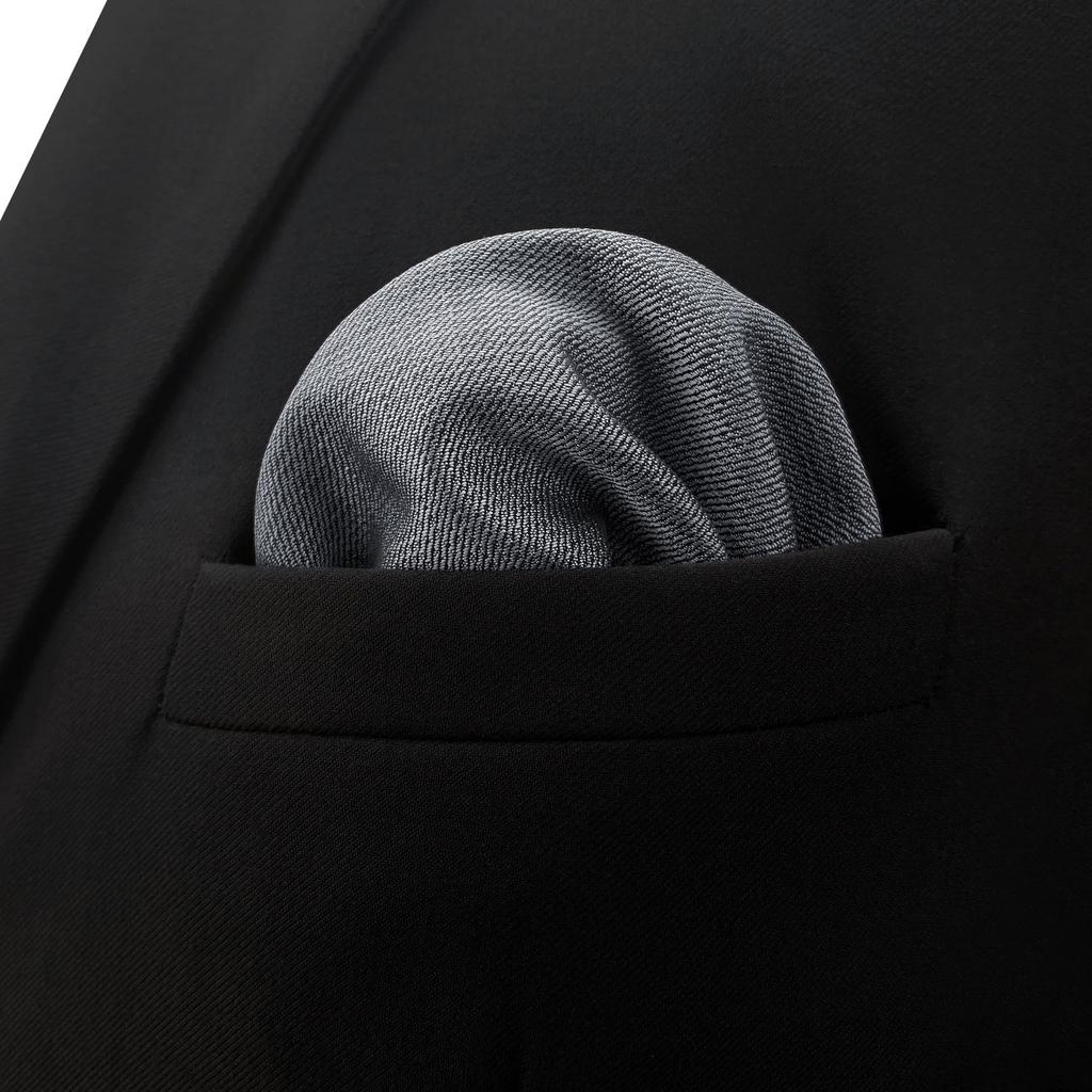 SHLAX&WING Men's Plain Gray Silk Tie for Business Suits, 12.6 Inches X 12.6 Inches. Matching Pocket Square Only.