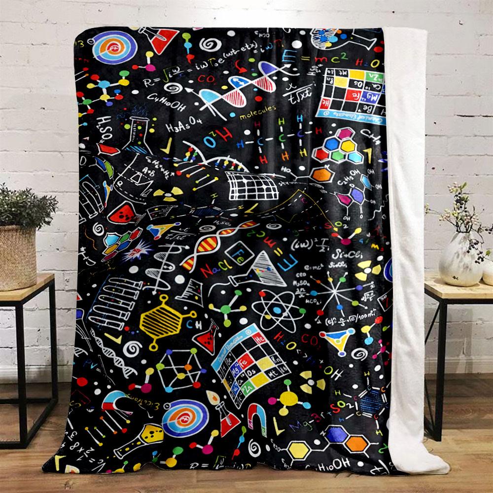 Colorful Scientific Doodles with Molecules, Formulas, and Laboratory Tools. for All Seasons Blanket Lunch Break Throw Gift