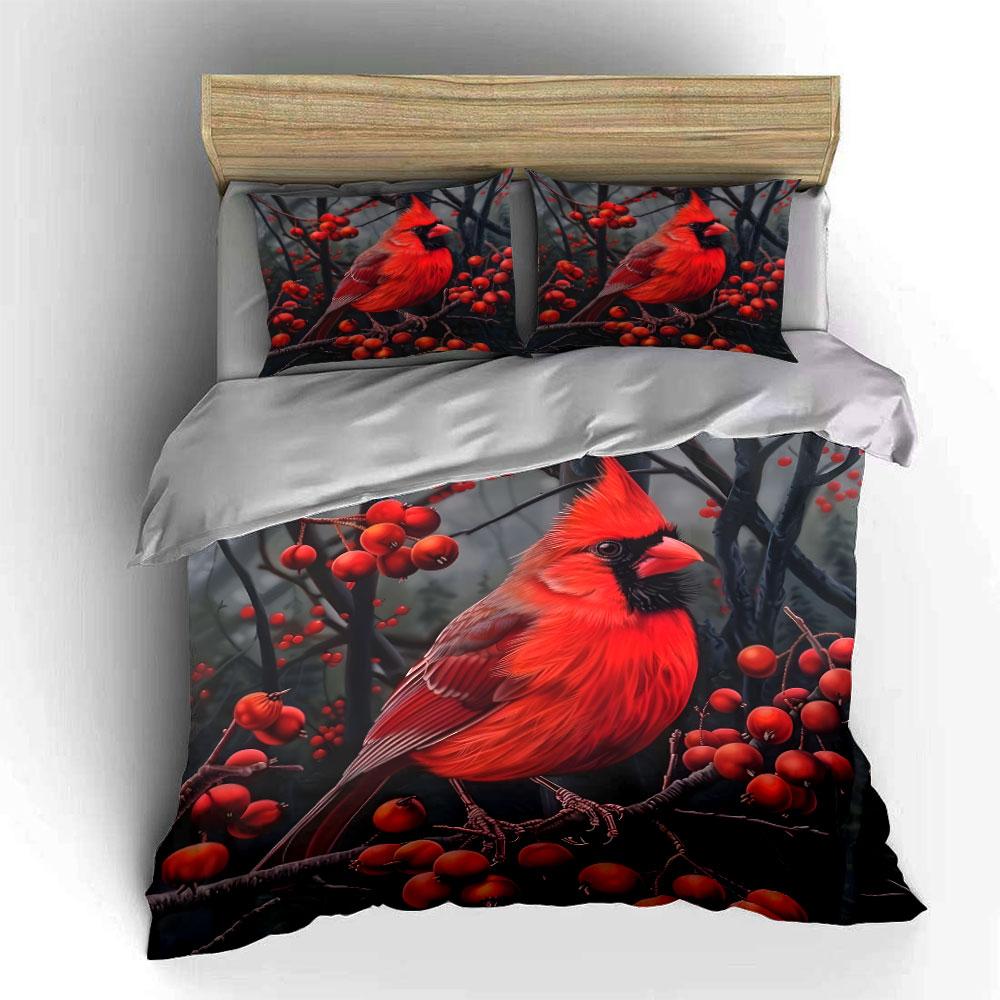 Red Bird Nature Decor 3Pc Multiple Sizes Kid'S And Adults' Bedroom Exquisite 3Pc Bedding Set, Gift
