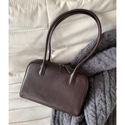Bowling Bag Vegetable Tanned Cowhide Bag Minimalist Shoulder Bag for Women Genuine Leather Underarm Bag