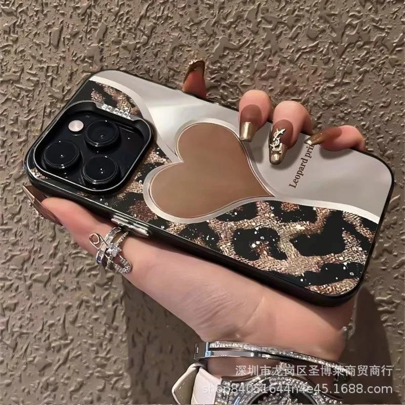 Leopard print love applies to Apple 15 colored silver iPhone14Pro creative 11promax matte 16 protective case 17