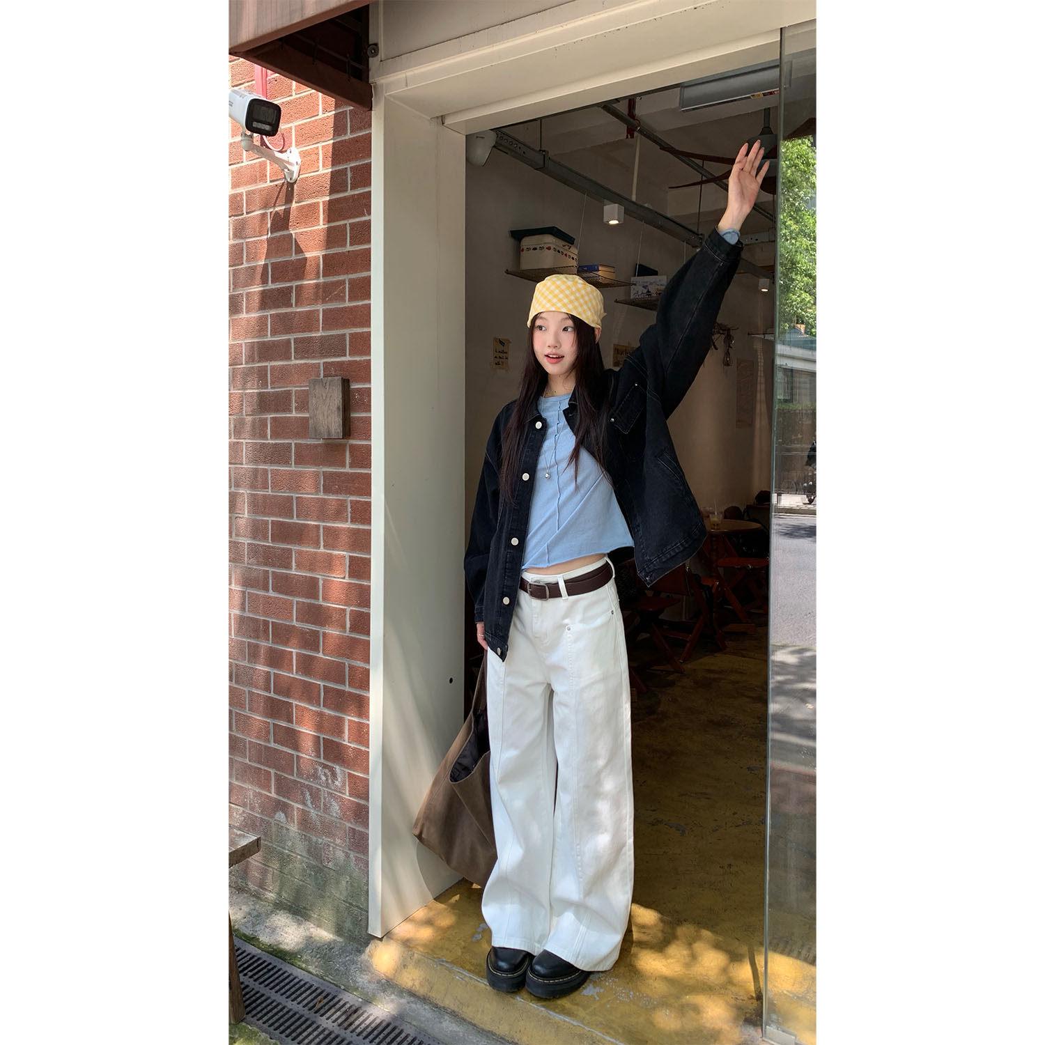

RAINY High Waist Retro Straight Jeans with Pockets - Women s Versatile Loose Fit for Spring & Autumn M