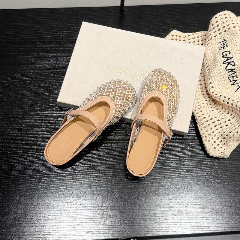 Small Man Increases the Height of Rhinestones Mary Jane Bag Head Half Slippers Women's New Summer Breathable Cool Slippers