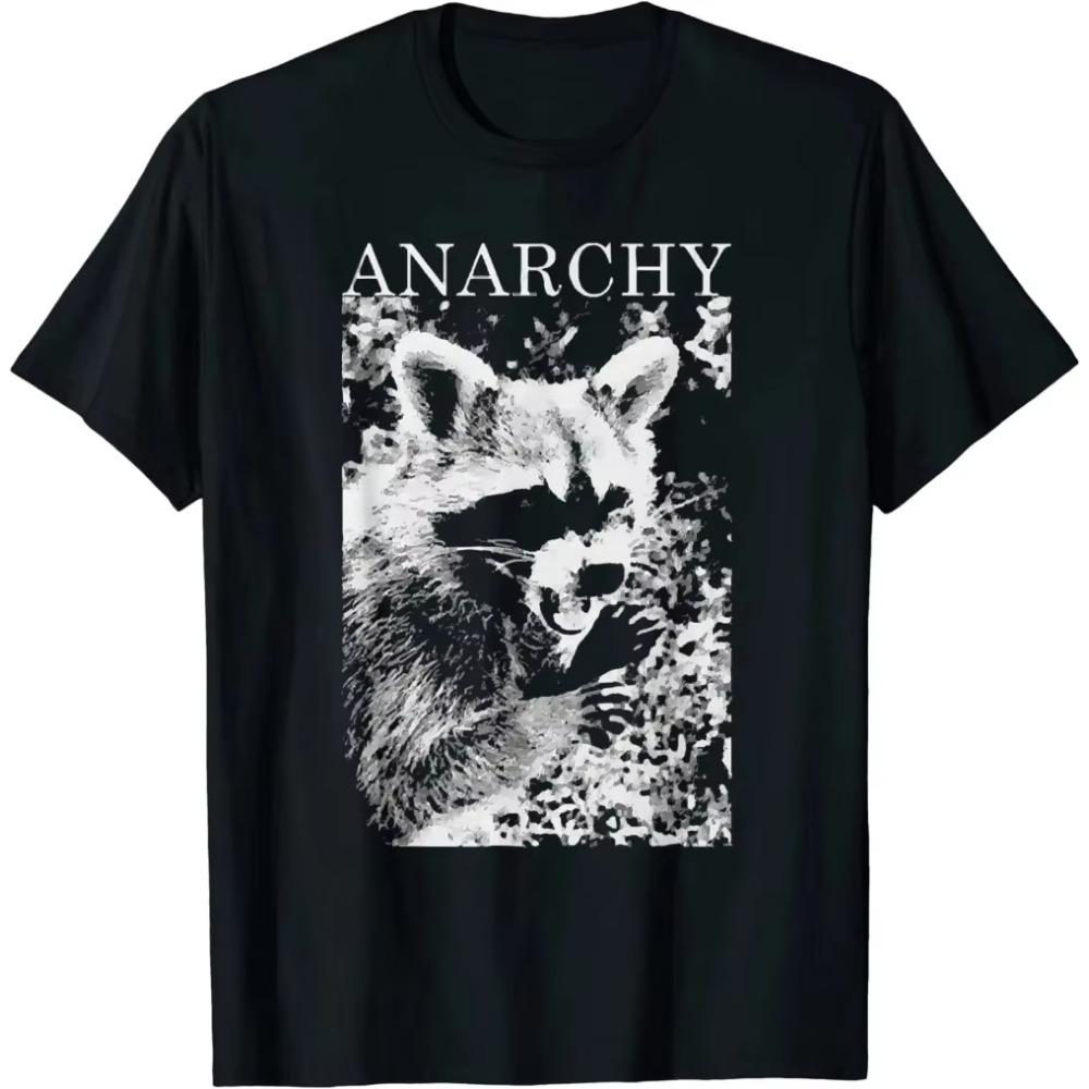 ANARCHY RACCOON FUNNY T-Shirt Mens T Shirts Vintage T Shirt Graphic T Shirts Oversized T Shirt Casual Cotton Four Seasons