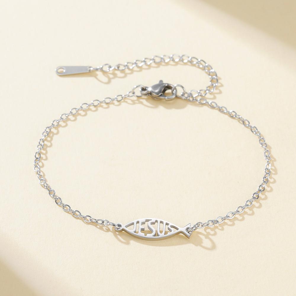 Jesus Fish Bracelet Ichthys Charm Christian Catholic Faith Symbol Blessing Prayer Baptism Gift Stainless Steel Unisex Jewelry