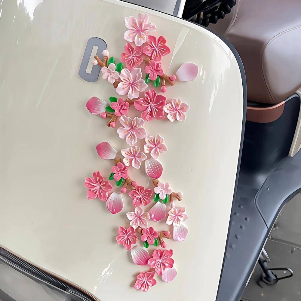 3D Float Cherry Blossom Flower Car Decorations DIY Resin Stickers Fashion Ornaments For Car Rear Fit For Cars Electric Vehicles