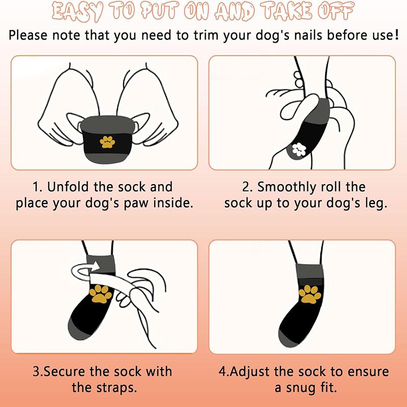 2 Pairs Anti Slip Dog Socks Dog Paw Protectors Paws Stop Licking Dogs Socks with Grips and Adjustable Straps Dog Socks Set