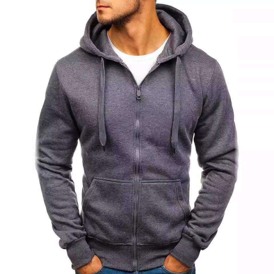 Cross-Border Men's Zipper Hoodie Fleece Pullover Cardigan, Customizable Logo, 2025 Model (W3841)